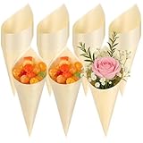 TOYANDONA 50 conos desechables de madera de 9.0 cm x 13.0 cm para alimentos, helado, madera de pino, para aperitivos, fiestas, catering de boda, bufé