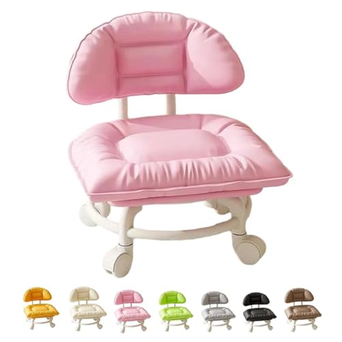 Rolling Low Stool with Backrest, Padded Seat & Silent Casters | 360° Rotating Rollin, PU Material, Relieves Fatigue, High-Elasticity Sponge for Cleaning, Organizing, Gardening Use (A)