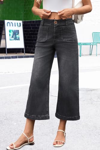 Wide Leg Jeans for Women High Waist Baggy Stretchy Flared Jeans Trendy Cropped Denim Jeans Pants with Pocket4