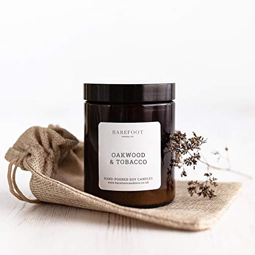 Oakwood & Tobacco Natural Soy Candle | Hand-poured | Eco-friendly | Vegan | 180ml 35-hour burn