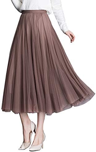 Jemsia Damen Wende-Tüllrock, Midi, A-Linie, elastisch, hohe Taille