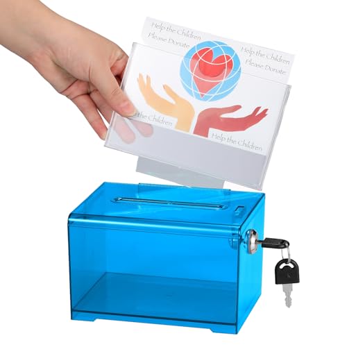 Adir Acrylic Donation Ballot Box with Lock - Secure and Safe Clear Slotted Suggestion Box - Storage Lock Deposit Box with Keys for Cards, Votes, Tickets, Feedback and Money (6.25