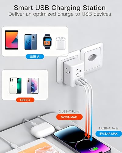 Image of 2 Pack Switzerland Travel Plug Adapter, Type J Power Adapter Works in Switzerland, Liechtenstein, Rwanda, 3 Outlets 3 USB Ports, Travel Essentials