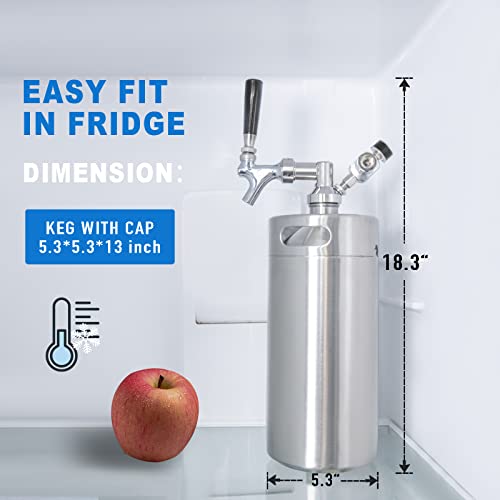 image for TMCRAFT 128oz Mini Keg Growler, Pressurized Stainless Steel Home Keg K