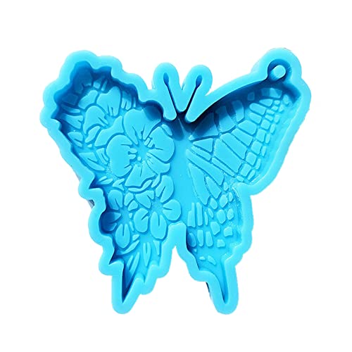 Bonito llavero de silicona con molde de resina de mariposa, con agujero para hacer joyas, llavero redondo grande de resina de silicona