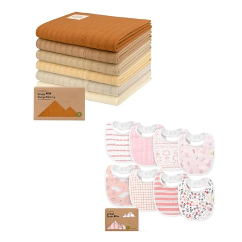 KeaBabies 6-Pack Baby Burp Cloths for Boys and Girls and 8-Pack Baby Bibs for Girls & Boys - Large Burp Cloths, Burping Clothes for Newborn - Teething Bibs for Infant, Toddlers Unisex