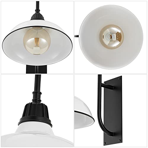Image of JONATHAN Y 12.25 inch White /Black 1-Light Farmhouse Gooseneck Outdoor Wall Sconce Lamp, with Black Metal Bowl Shade, Industrial Iron LED Porch Light for Patio Garage Entryway JYL7614A