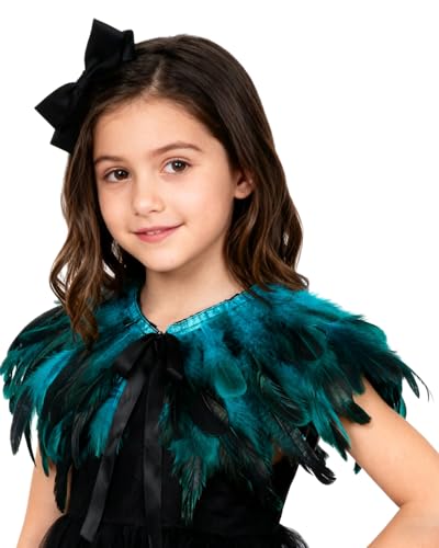 L'VOW Fashion Kids Rooster Feather Capes Stole Shawl Iridescent for Game Party Hallowmas (Blue-Ro)