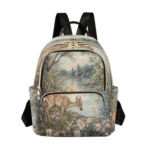ALAZA Mini Backpack for Women Sika Deer Vintage Travel Backpack Purse for Ladies Handbag Shoulder Bag Casual Daypack, M