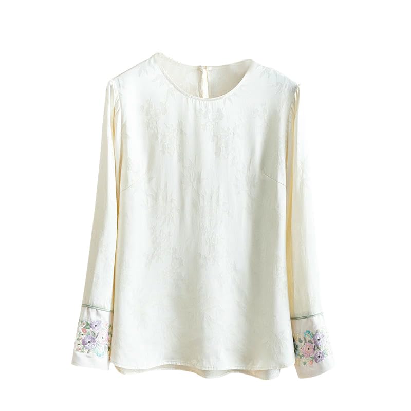 Haut pour femme printemps rétro en jacquard brodé chic à manches longues pour le quotidien