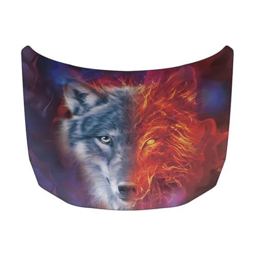Image of Red Wolf Car Hood Cover Polyester Elastic Fabrics Washable Suitable for Large SUV and Pickup Trucks 39x59in