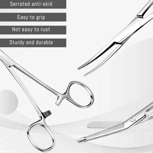 Image of BBTO Hemostat Curved and Straight Hemostat Forceps Piercing Pliers Forceps, Stainless Steel Straight and Curved Pliers, Fishing Tweezer (Silver,3 Pcs)