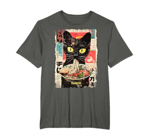 Gato Fideos Ramen Japón Y2K Kawaii Retro Gatos Manga Anime Camiseta