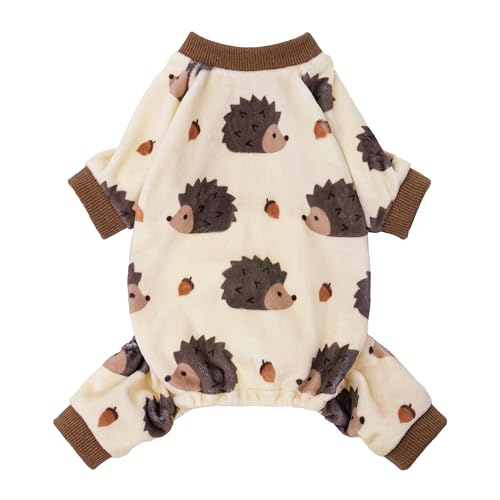 Image of Fitwarm Funny Hedgehog Dog Pajamas, Warm Winter Dog Clothes for Small Dogs Boy Girl, Cozy Pet Onesie with Feet, Beige, Brown, Large