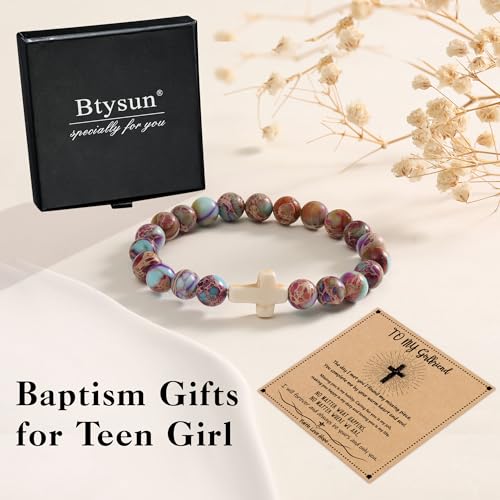 Image of Cross Bracelets for Women, Christian Gifts for Women Stocking Stuffers for Teens Cross Bracelet Imperial Nature Stone Bead Bracelet Confirmation Baptism Gift for Teen Girls Christmas Religious Gift Cathlic Faith Jewelry