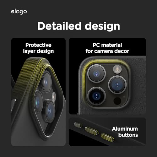 Image of elago Magnetic Leather Case Compatible with iPhone 15 Pro Case, Compatible with All MagSafe Accessories, 6.1 inch - Built-in Magnets, Vegan Leather, Shockproof, Water-Resistant (Black)