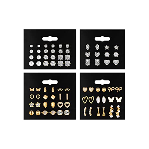 39 Pairs Gold Stud Earrings For Women Multipack, Hypoallergenic Assorted Girls Earring Set Multiple Piercings,Cubic Zirconia Pearl Butterfly Stud Hoop Earring Pack #TOP22