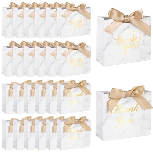 VGOODALL 24PCS Thank You Gift Bags, 4.5x3.9x1.8Inches Mini Party Favor Bags White Treat Boxes with Bow Ribbon for Wedding Bridal Baby Shower Birthday Party