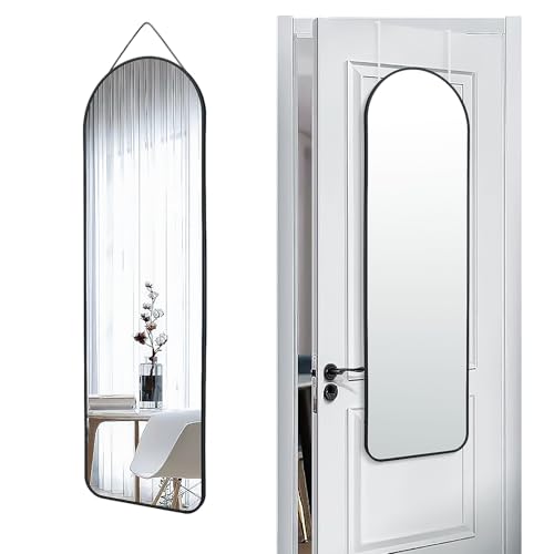 Finewf 47X14 Mirror Full Body Length Door Hanging/Rope Hang/Wall Mounted Metal Frame Arch Mirrors For Bedroom Entryway Dressing Living Room 47 14 Inch Black cover