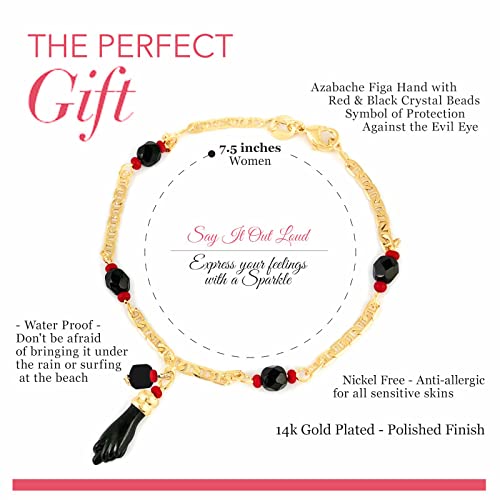 Azabache Bracelet for Women and Men, Jet Stone Amulet and Figa Hand for Evil Eye Protection, 7.5" 5