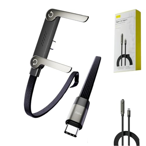 Image of Sideways Phone Charger, 240W USB-C Fast Charging Cable with Built-in Phone Stand, 90 T-Shaped Right-Angle Connector, Braided Durable Cable for Gaming, Desk, Bedside, Travel (1pcs)