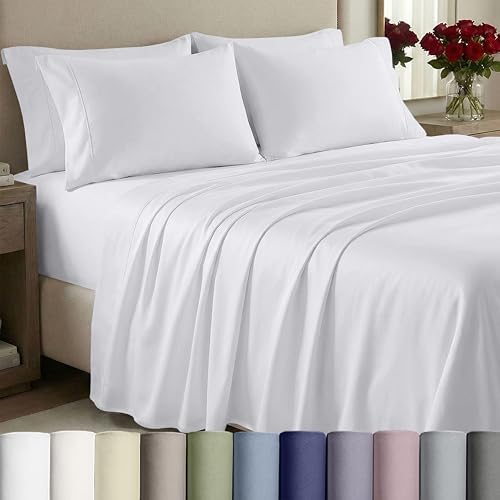 California Design Den Split King Sheets Sets for Adjustable Bed - 1000 Thread Count Sateen, Thick and Natural 100% Cotton Bed Sheets, Deep Pockets, Durable Bedding Set - White