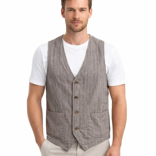 Chaleco de verano para hombre Lazutom de lino y algodón para playa