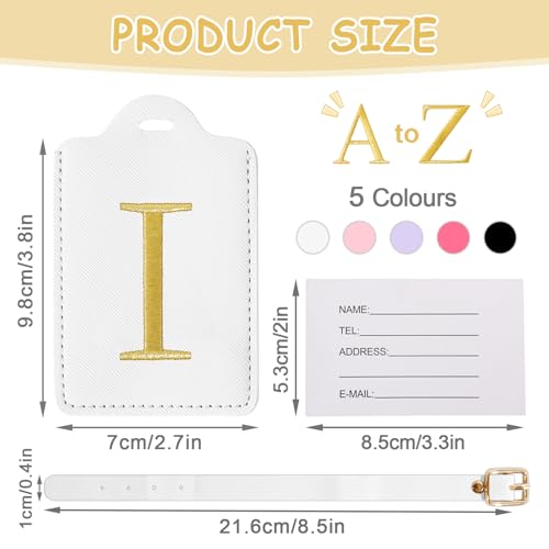 Image of Initial Letter Luggage Tags for Suitcases, Embroidered Monogrammed Suitcase Luggage Identifier Name Tag, PU Leather TSA Approved Luggage Tags, Bag Tags for Men Women Kids Luggage Handbags(White I)