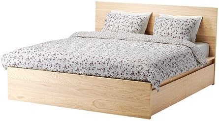 Ikea King size High bed frame/4 storage boxes, white stained oak veneer, Luröy 22382.82314.616
