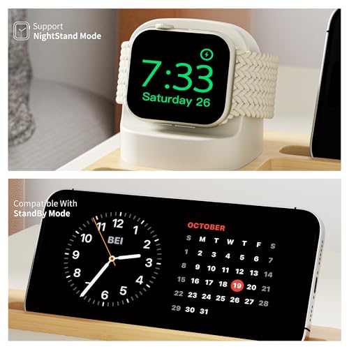 Valet Tray & Charger Stand - Nightstand Organizer, Desk Drawer Organizer Tray Compatible with All Apple Watch Series (1-10, Ultra, Ultra2, SE, SE2), for Jewelries, Watch, Key, Wallet, Phone,Bamboo - Thumbnail 2
