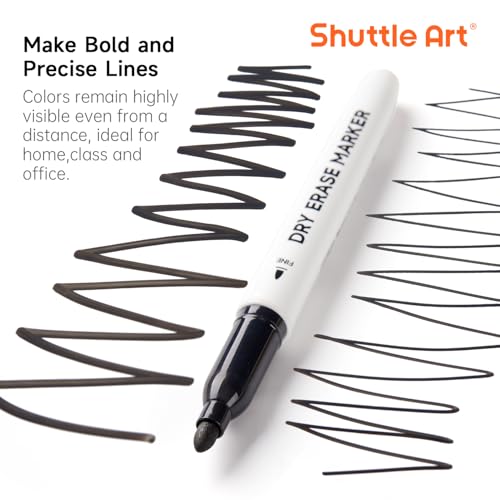 Image of Shuttle Art Dry Erase Markers, 25 Pack Black Magnetic Whiteboard Markers with Erase, Fine Point Dry Erase Markers Perfect for Writing on Dry-Erase Whiteboards Mirrors Glasses for School Office Home