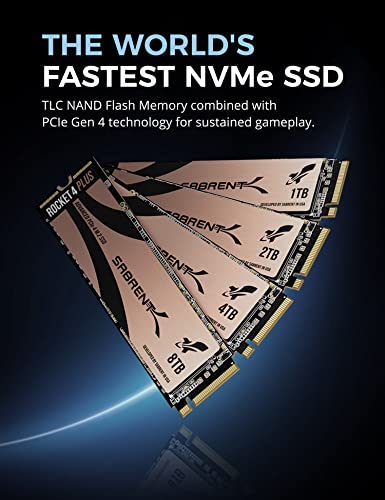 Sabrent M.2 NVMe SSD 1TB Gen 4 mit PS5 Kühlkörper, Internes Solid State 7000 MB/s Lesen, PCIe 4.0 intern Festplatte Für Gamer, kompatibel mit Playstation 5, PS5 konsoles (SB-RKT4P-PSHS-1TB)