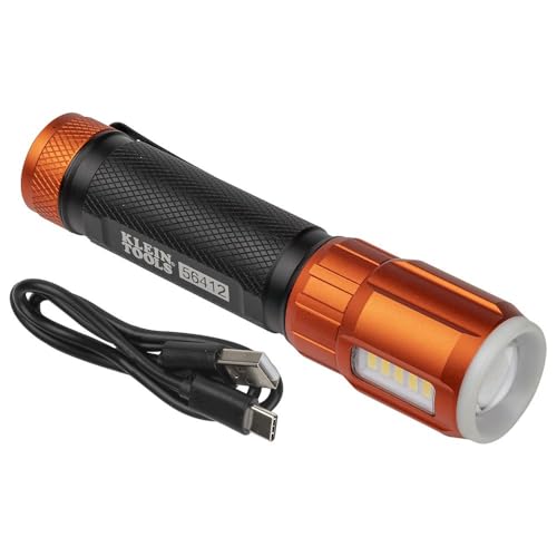 Klein Tools 56412 Rechargeable LED Flashlight with Flood Light 500 lumens USB-C Rechargeable Pocket Clip Magnet for Professional Work