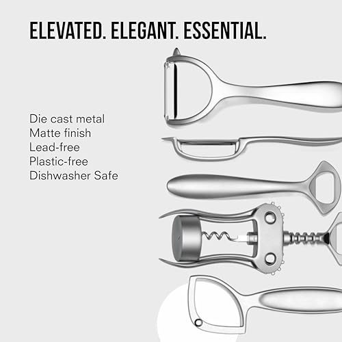 Public Goods Kitchen Tool Set | 6 Piece Kitchen Utensil Set | Includes Y-Peeler, Peeler, Bottle Opener, Wine Opener, Pizza Cutter, and Garlic Press | Plastic-Free, Dishwasher Safe Gadget Essentials - Image 5