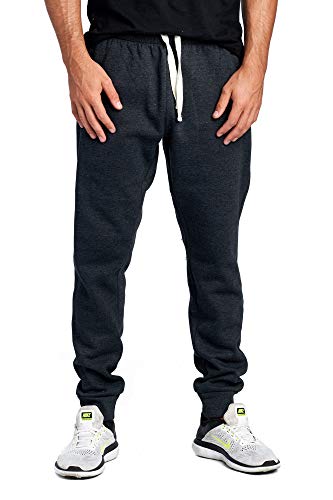 PROGO USA Men's Casual Jogger Sweatpants Basic Fleece Marled Jogger Pant Elastic Waist (Medium, Charcoal (Slanted Pocket))