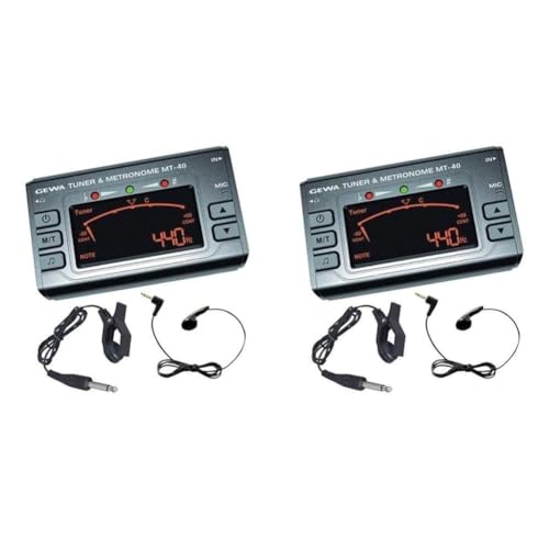 GEWA Stimmgerät/Metronom MT-40, chromatisch für Gitarre, Bass, Violine, Ukulele inkl. In-Ear-Kopfhörer (Packung mit 2)