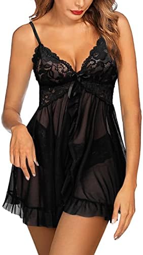 Hamefen dream love Women Lingerie Lace Babydoll Chemise Ruffle Nightgown Sleepwear XXL