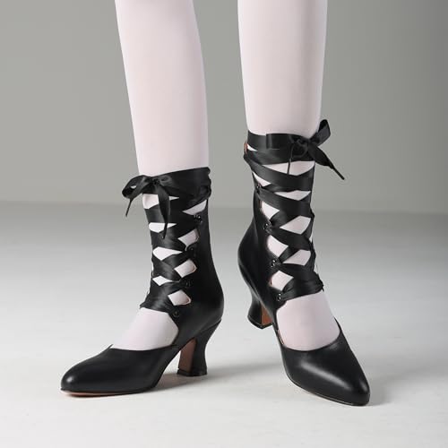 SaraIris Women's Black Mary Jane Heels Kitten Heel Lace Up Shoes - image 3