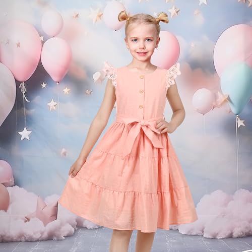 Sunny Fashion Girls Dress Coffee Solid Lace Trim Cap Sleeve Daily Student Party Cotton3