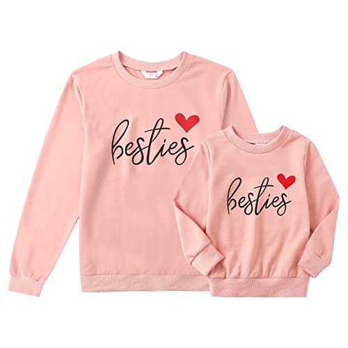Multitrust Mommy and Me Matching Outfits Mama's Bestie Long Sleeve Sweatshirts Mama me Valentines Matching Shirt Pullover (Kids, Heart Pink, 6-7 Years)