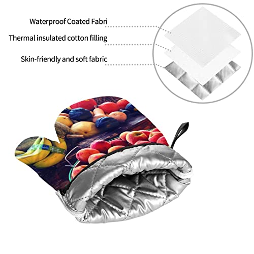 Fruits Pattern Print Oven Mitts Potholders Set Heat Resistant Oven Mitts Gloves Potholder For Cooking Grilling (4-Piece Set) #TOP7