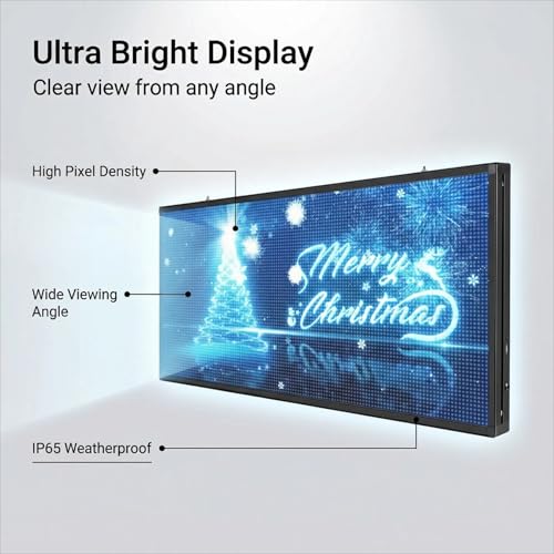 Image of P5 65 inchx34 inch Programmable LED Sign High Brightness LED Scrolling Display Board-IP65 waterproof, 5500+ nits brightness, USB /WiFi control, durable for 24 /7 outdoor advertising