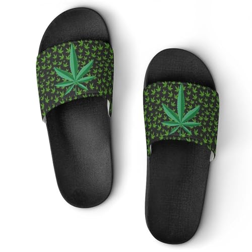 Weed Leaf Cannabis Marijuana Red Yellow Green Art Summer Slippers Womens Men Slides Shoes Sandals Flag Flip Flops