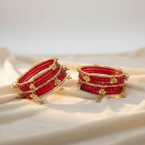 Image of Kashmiri Ghangharoo Glass Bangle Set for Women| Light Weight Bangles | Traditional Transparent Fancy Glass Chudi Set for Wedding, Party|Set Of 16(12 Glass + 4 ghungroo bangles)