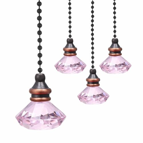 Image of MECCANIXITY 4Pack Ceiling Fan Pull Chain, 12 Inch Decorative Ornaments Diamond Pendant Pull Chain Extension for Ceiling Fans Light Lamp, Pink