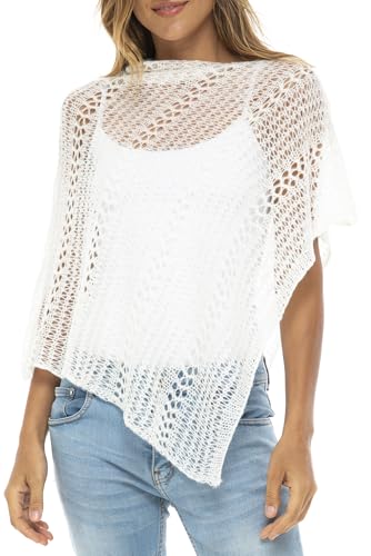 Back From Bali Womens Lightweight Knit Poncho Sweater Sheer Pullover Shrug Shawl Summer Cover Up
