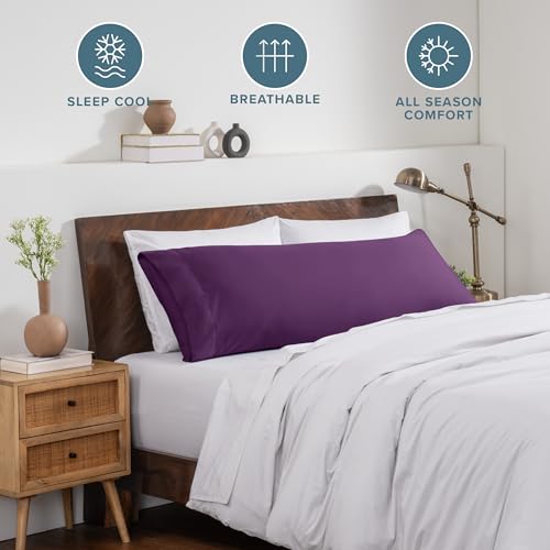 Image of Bare Home Microfiber Body Pillow Cover - Ultra Soft & Cooling - Double Brushed - Envelope Closure - Easy Care (21''x54'' Body Pillow Cover, Plum)