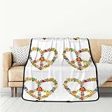ZMEALL Pink Yellow Double Sided Throw Flannel Fleece Blanket 70s Party Peace Sign Flannel Blanket Reversible Warm Cozy Plush Colorful 50'X60' 2 Ply Fabric Blanket