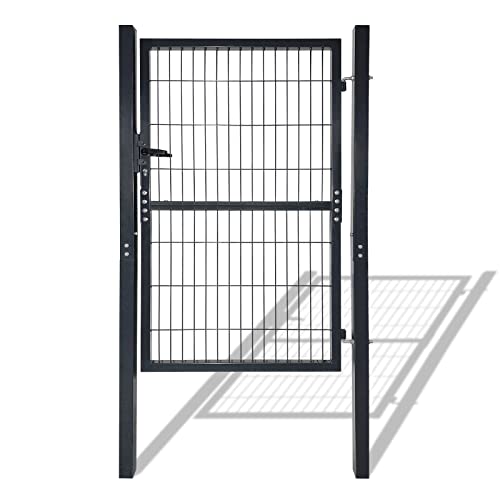 UISEBRT Puerta de jardín de acero galvanizado, antracita, puerta de jardín, con postes y cerradura, puerta de jardín, puerta (150 * 100 cm)