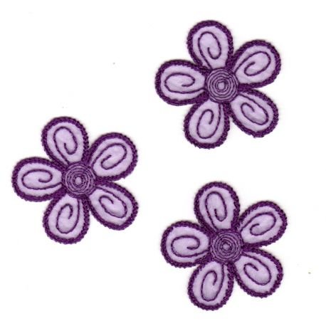 Ecusson Thermocollant 3 Petites Fleurs Coloris Violet 4 x 4 cm Cover